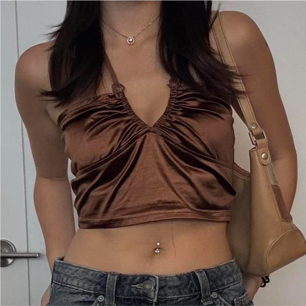 Stylish Brown Satin Crop Top
